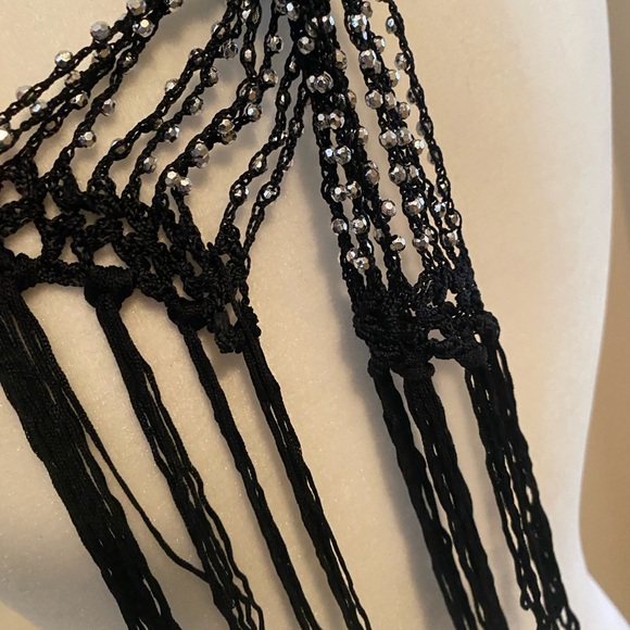 Two Pack Crocheted Beaded Necklace/Belt Jewelry Black/Silver and Blue/Silver - Picture 8 of 14